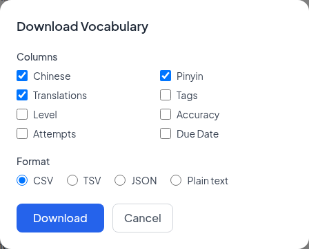 Download all your words and progress