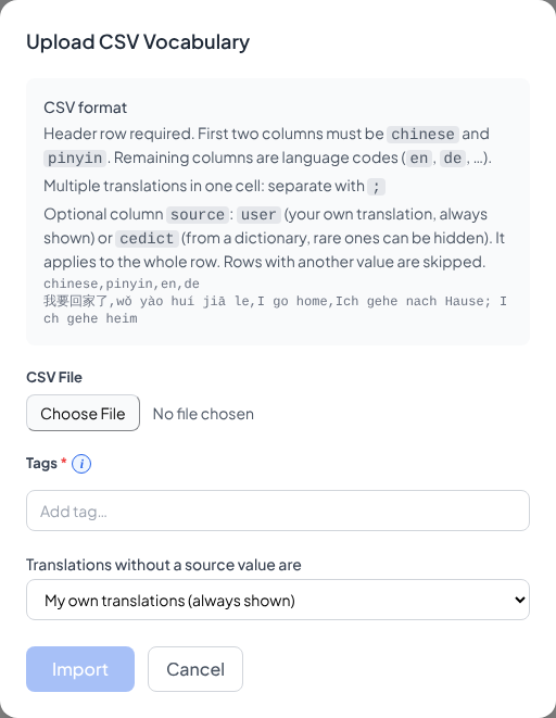 Upload new word lists